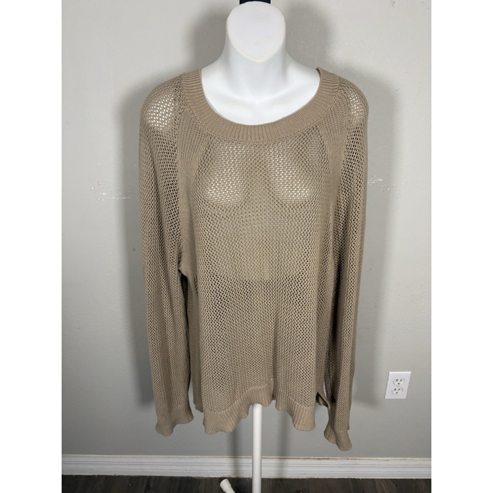 Stylus Beige Open-Knit Cotton Crew Neck Pullover Long Sleeve Lightweight XL - Picture 4 of 11